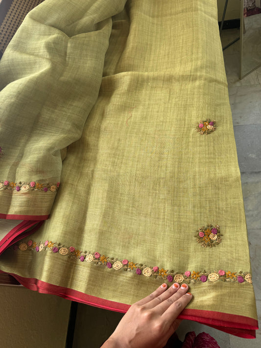 Premium Tissue Linen Sarees - Green