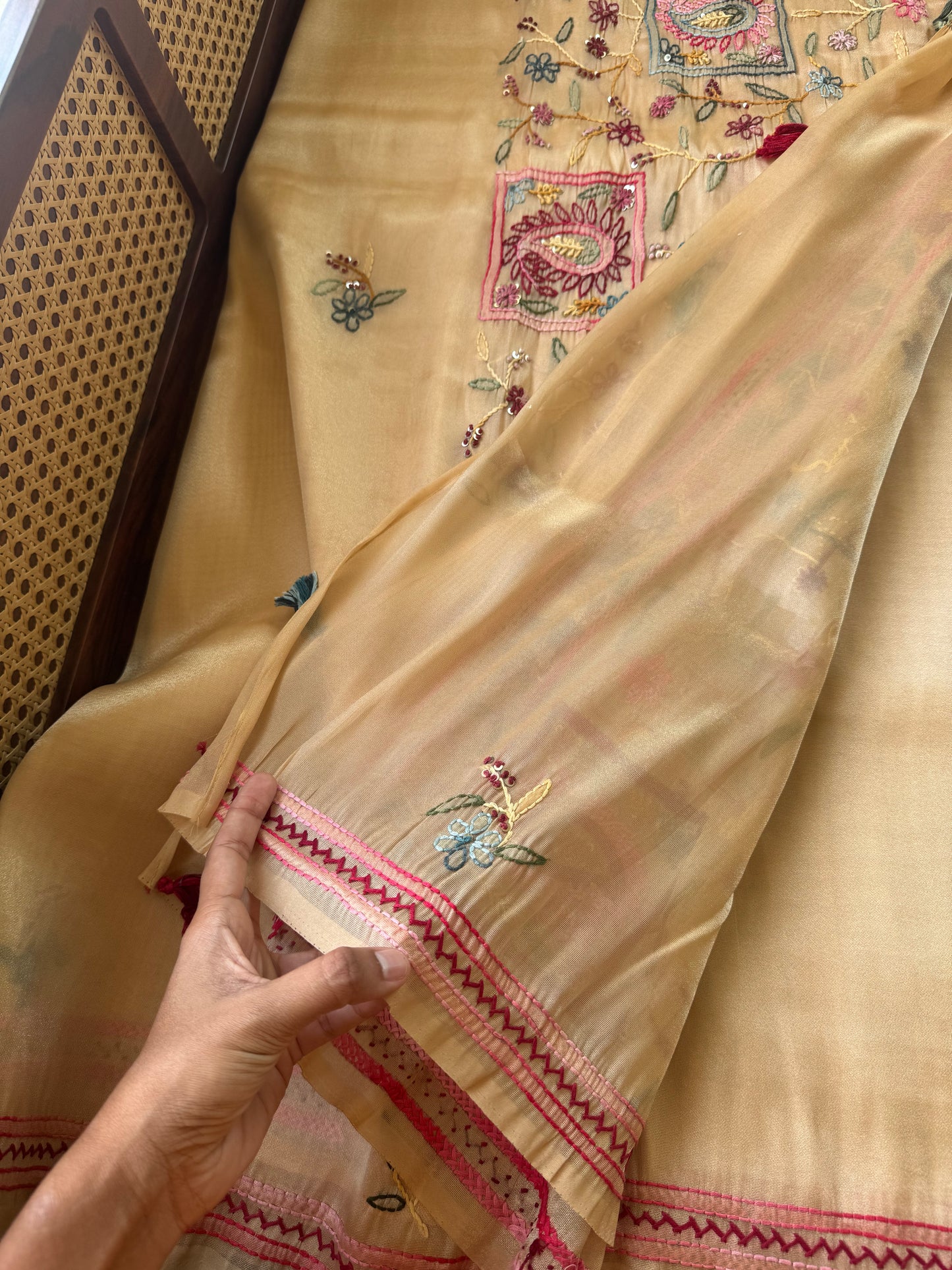 Hand Embroidered Tissue Organza Saree - Pastel Yellow