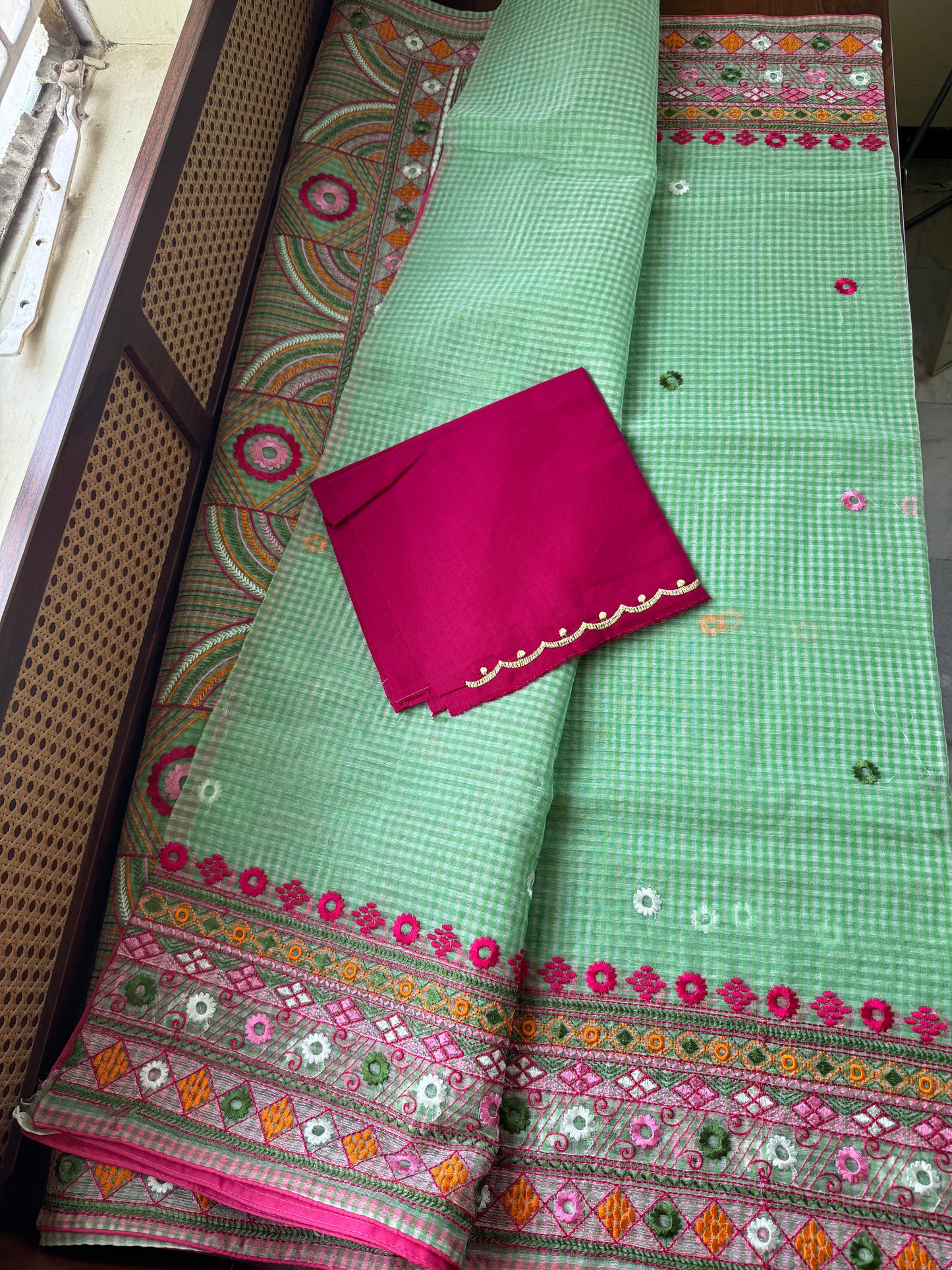 Embroidered Resham Silk Kota Saree - Green