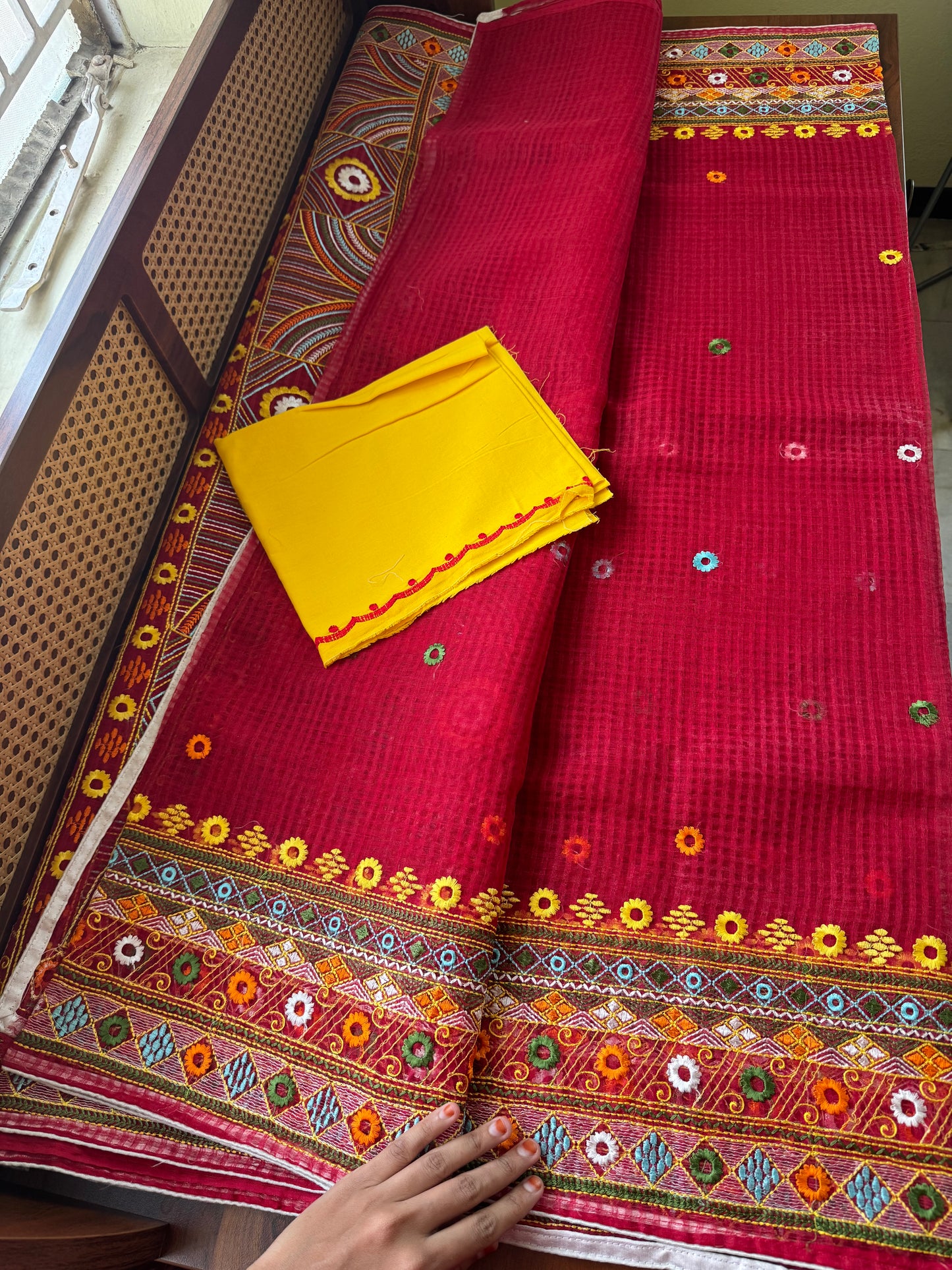 Embroidered Resham Silk Kota Saree - Red