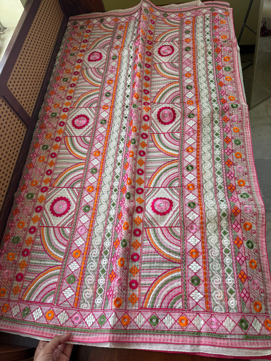 Embroidered Resham Silk Kota Saree - White