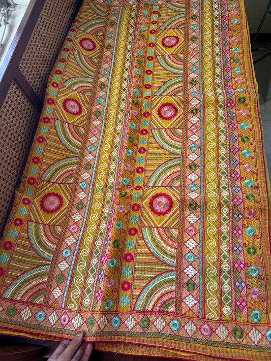 Embroidered Resham Silk Kota Saree - Yellow