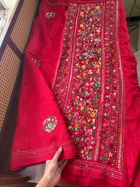 Premium Tussar Blend Saree with Handwork - Red