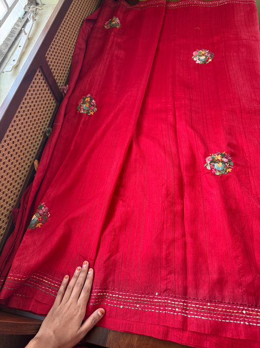 Premium Tussar Blend Saree with Handwork - Red