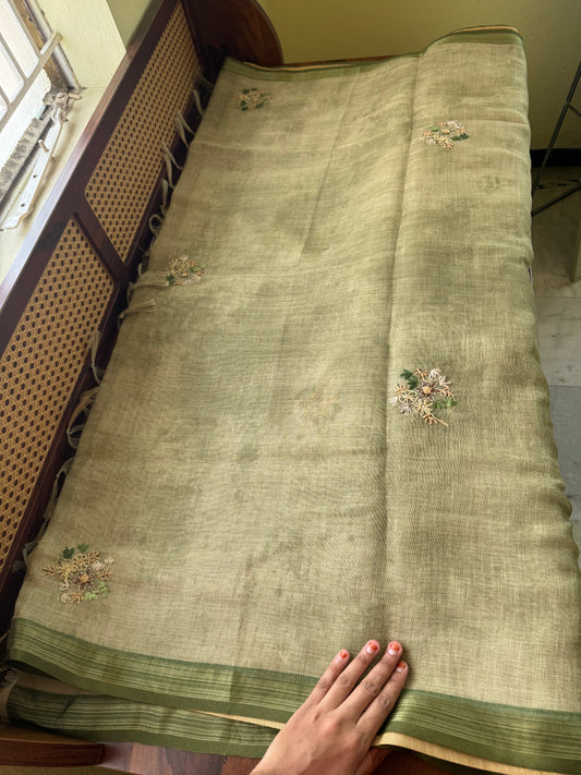 Premium Tissue Linen Sarees - Green