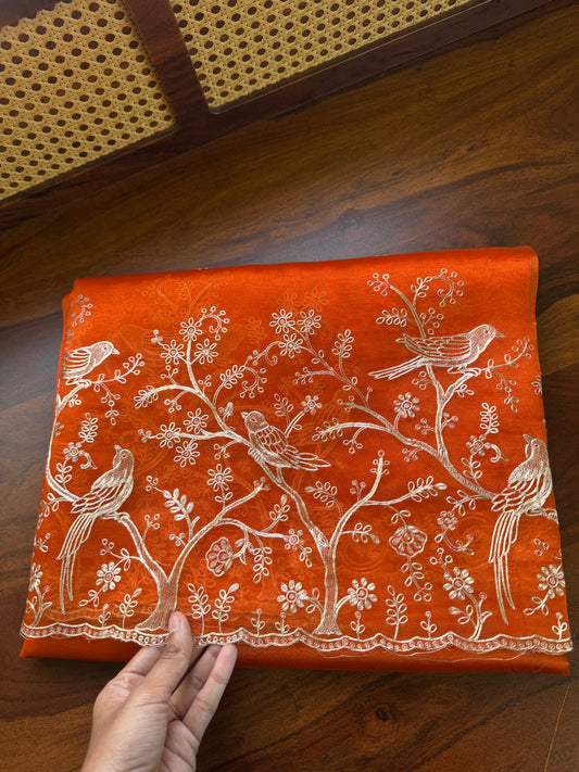 Tissue Organza Saree with pita work - Orange