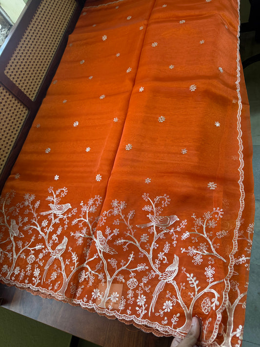 Tissue Organza Saree with pita work - Orange