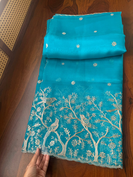 Tissue Organza Saree with pita work - Blue