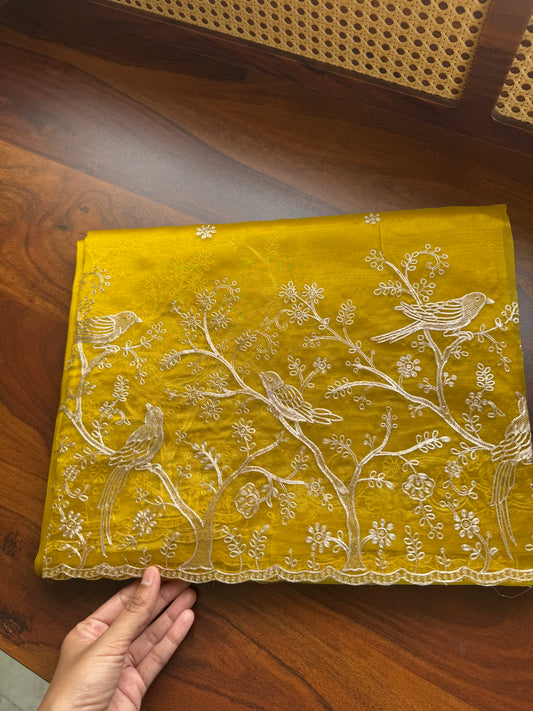 Tissue Organza Saree with pita work - Yellowish Green