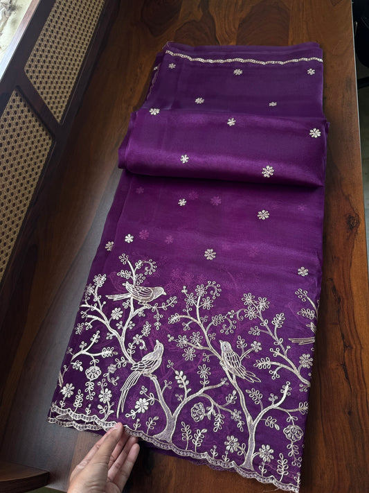 Tissue Organza Saree with pita work - Violet