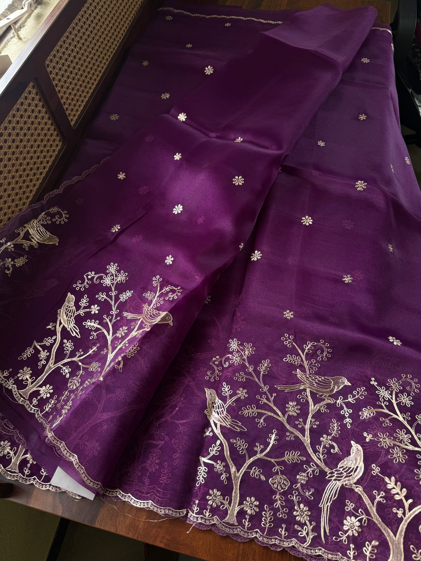 Tissue Organza Saree with pita work - Violet