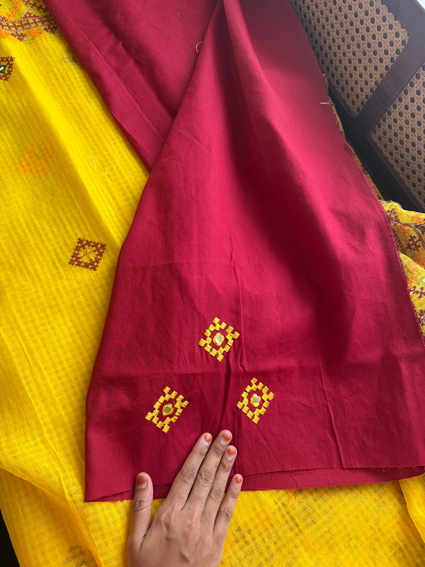 Embroidered Resham Silk Kota Saree - Yellow