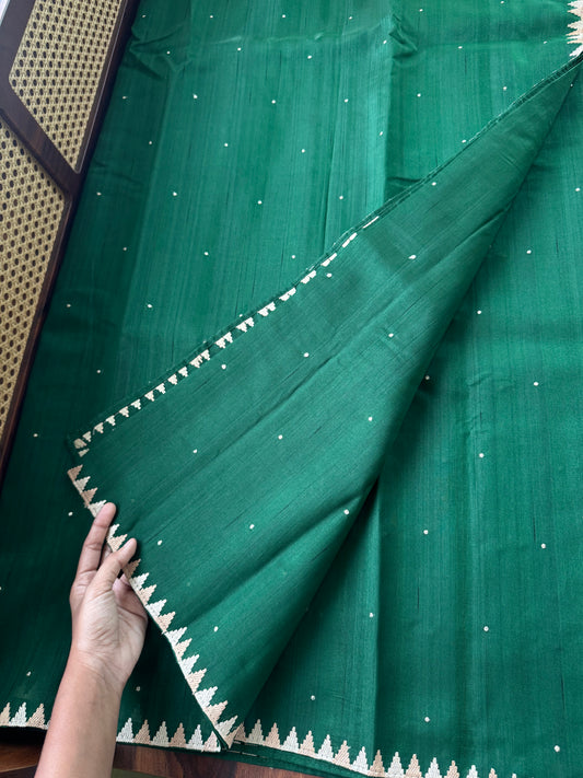 Minimal Mango Semi tussar saree - Dark Green