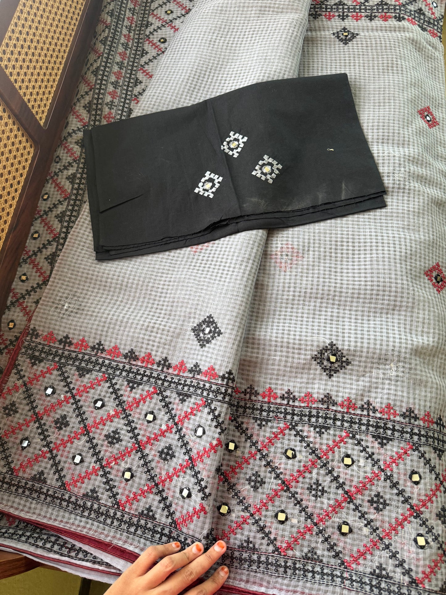 Embroidered Resham Silk Kota Saree - Grey