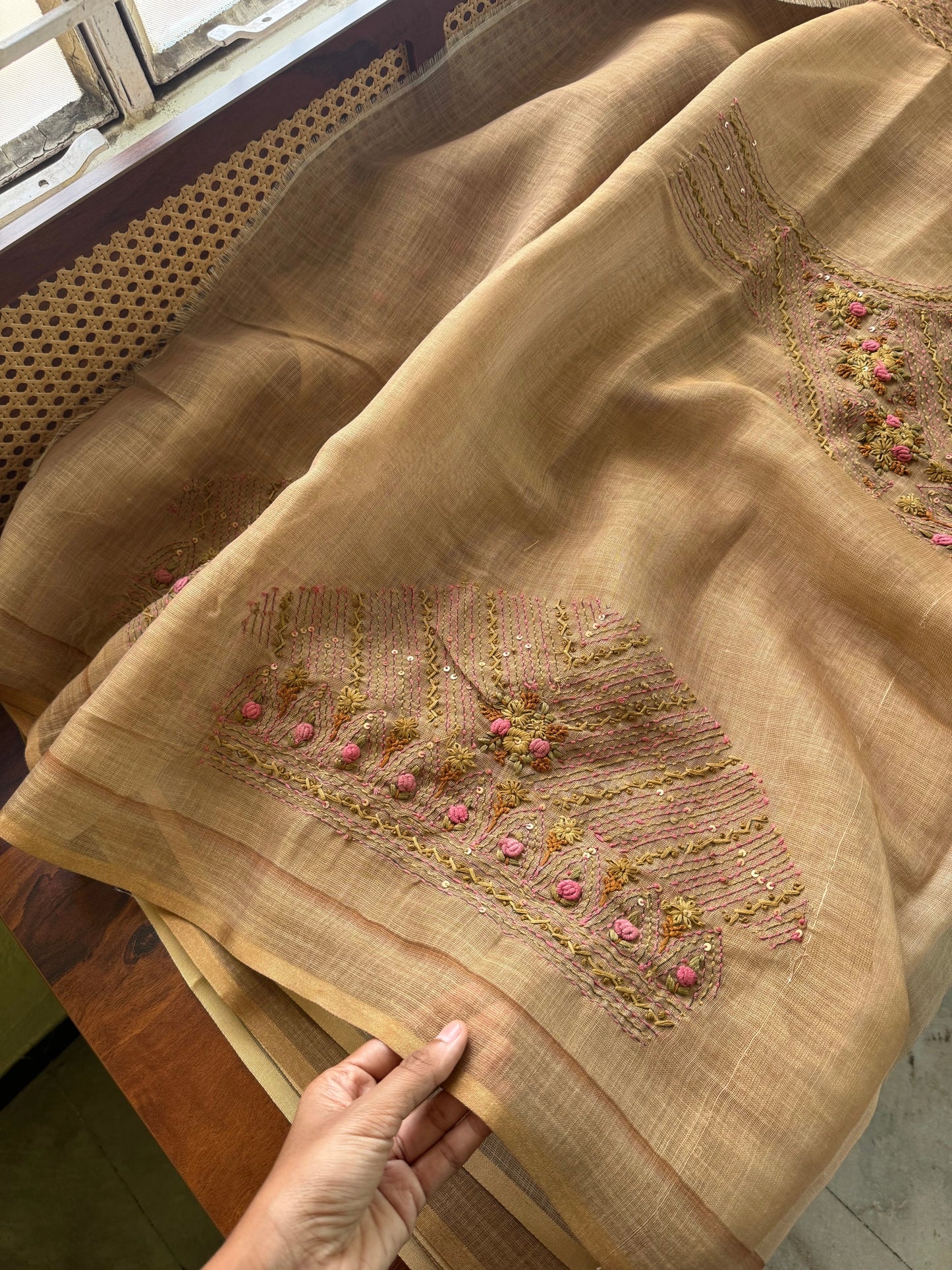 Premium Tissue Linen Sarees -Mustard