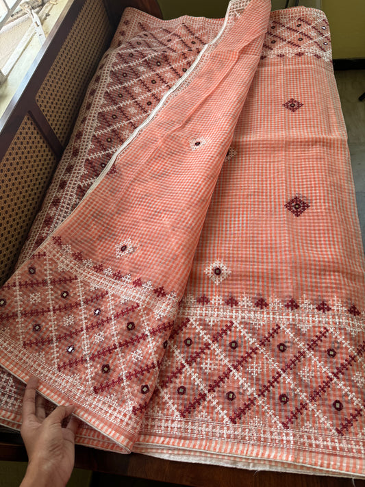 Embroidered Resham Silk Kota Saree - Peach