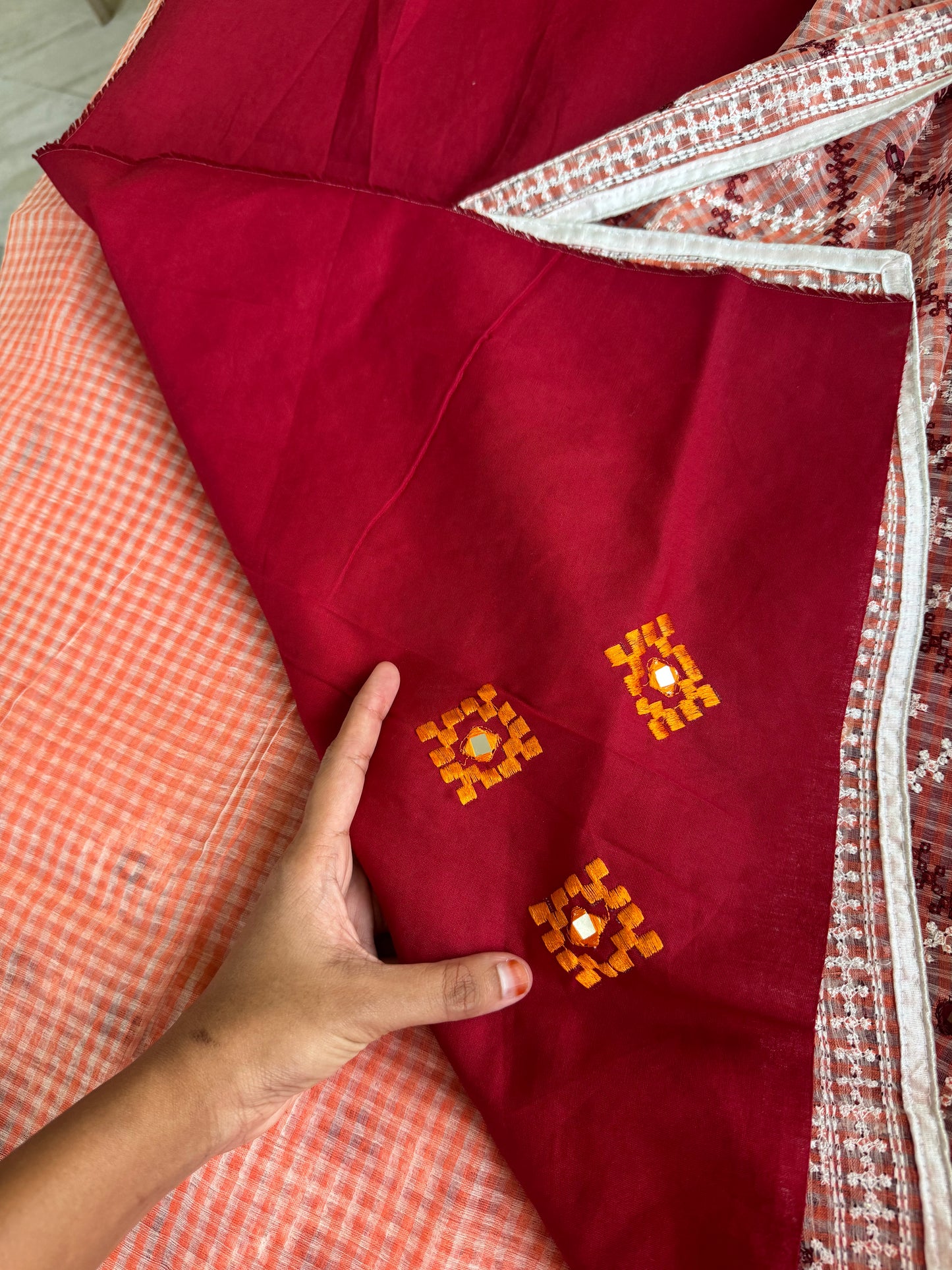 Embroidered Resham Silk Kota Saree - Peach