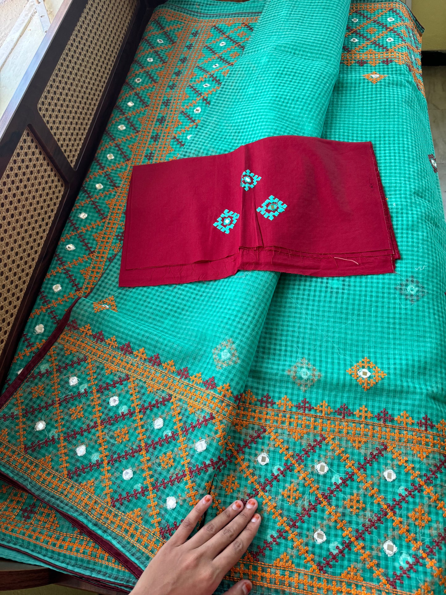 Embroidered Resham Silk Kota Saree - Green