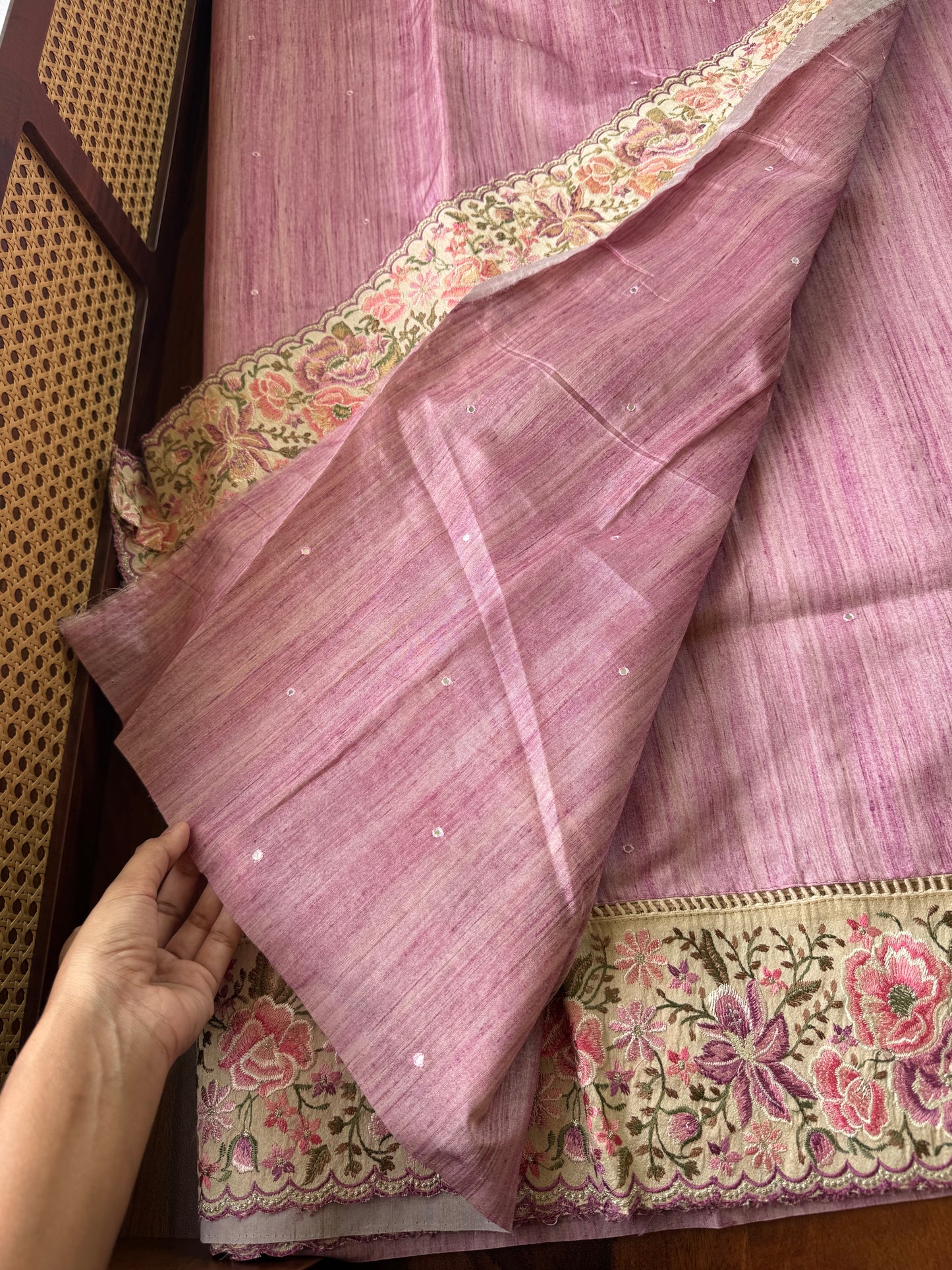 Embroidered Tussar Blend - Pink