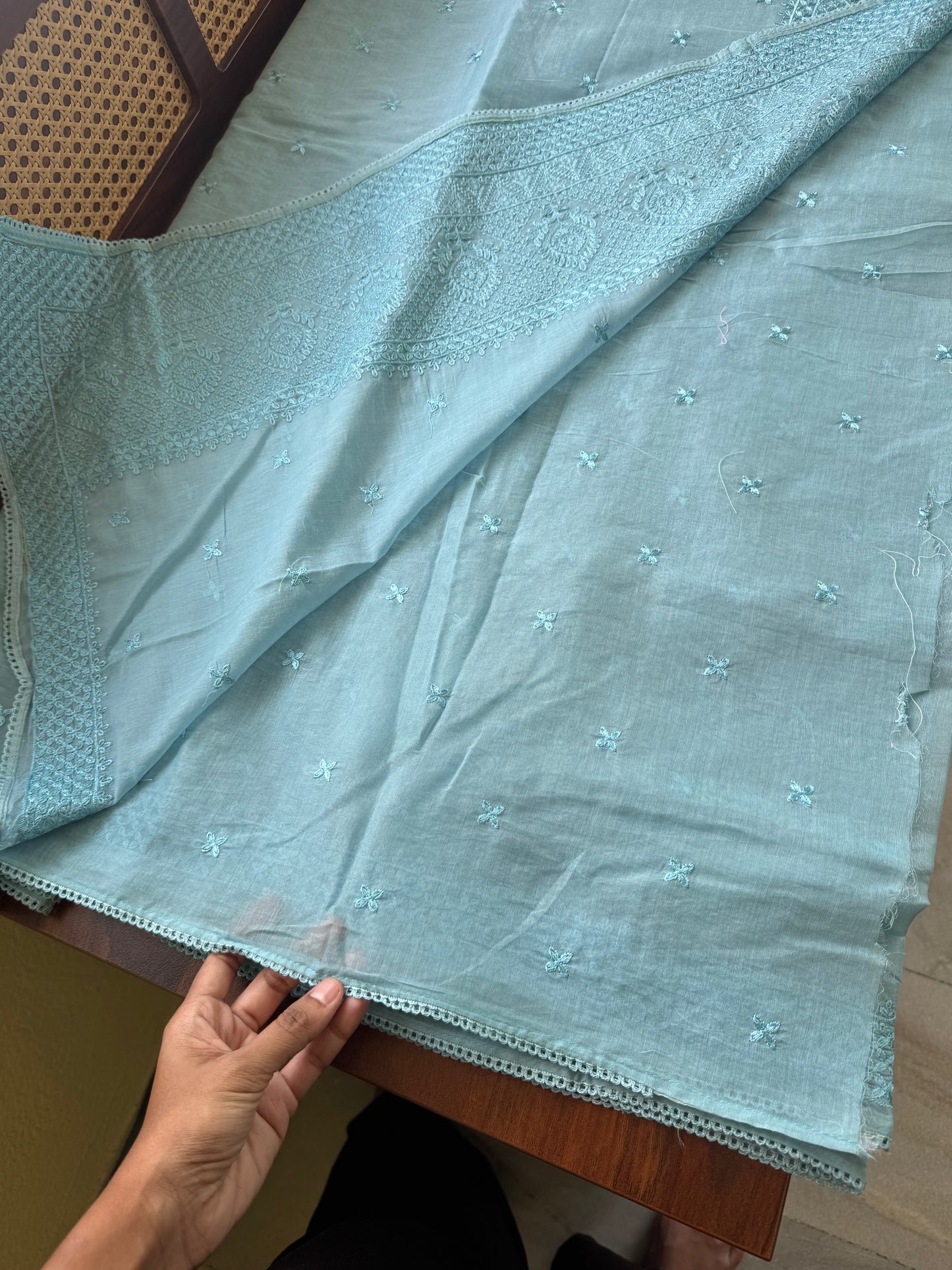 Embroidered Mul Chanderi saree- Blue