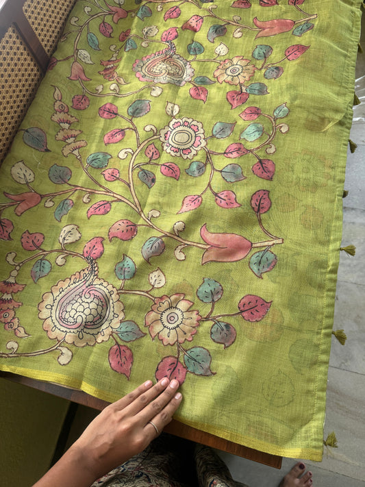 Tissue Cotton Applique Sarees - Green