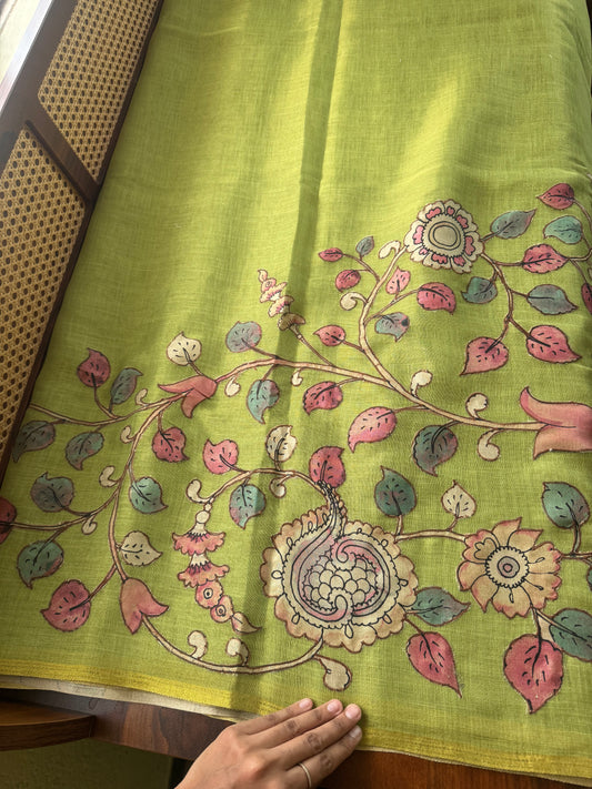 Tissue Cotton Applique Sarees - Green