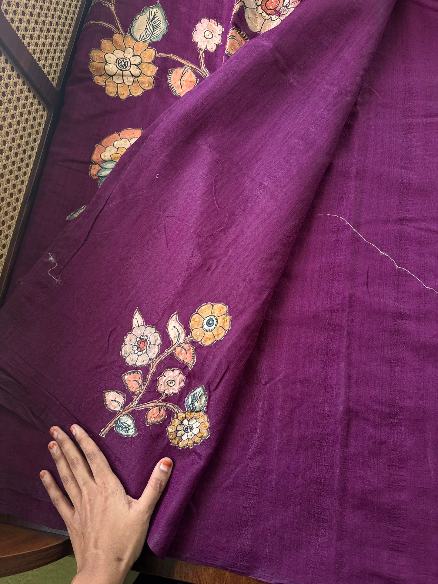 Semi Tussar Kalamkari Applique Sarees - Purple