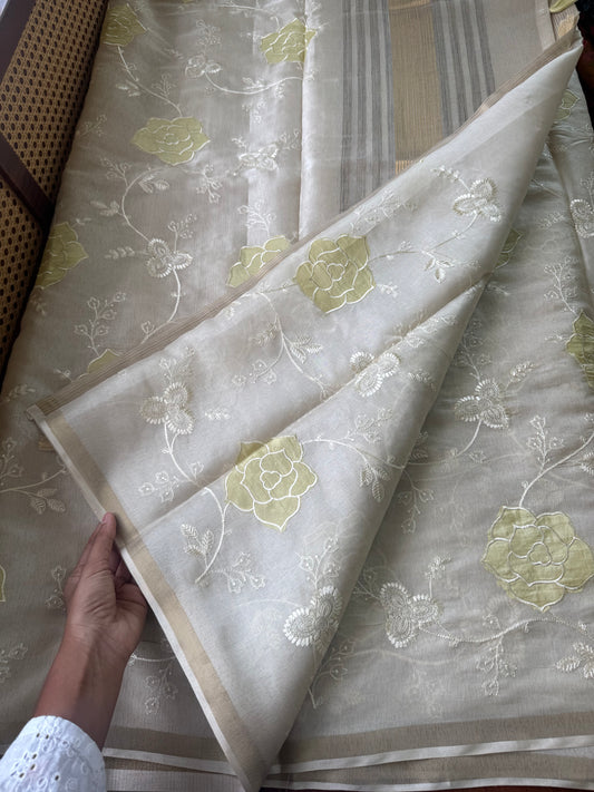 Mul Chanderi Tissue Saree - Golden yellow