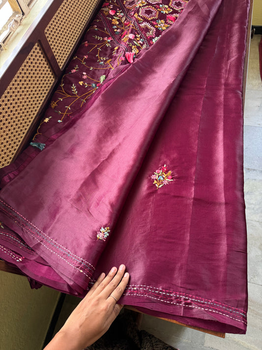 Premium Tussar Blend Saree with Handwork - Purple