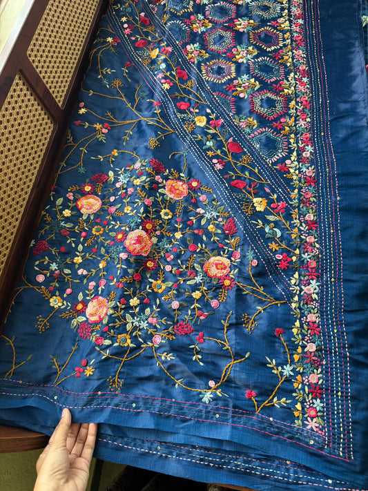 Premium Tussar Blend Saree with Handwork - Blue