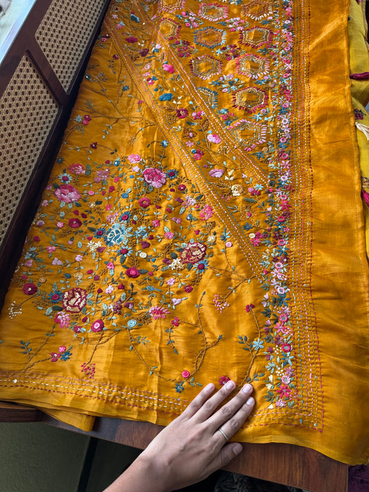 Premium Tussar Blend Saree with Handwork - Yellow