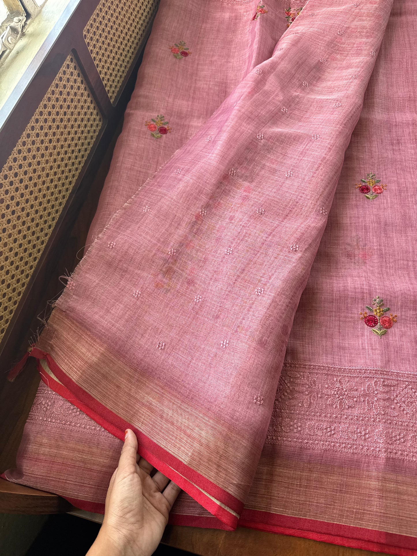 Premium Tissue Linen Sarees - Pink