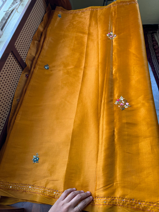 Premium Tussar Blend Saree with Handwork - Yellow