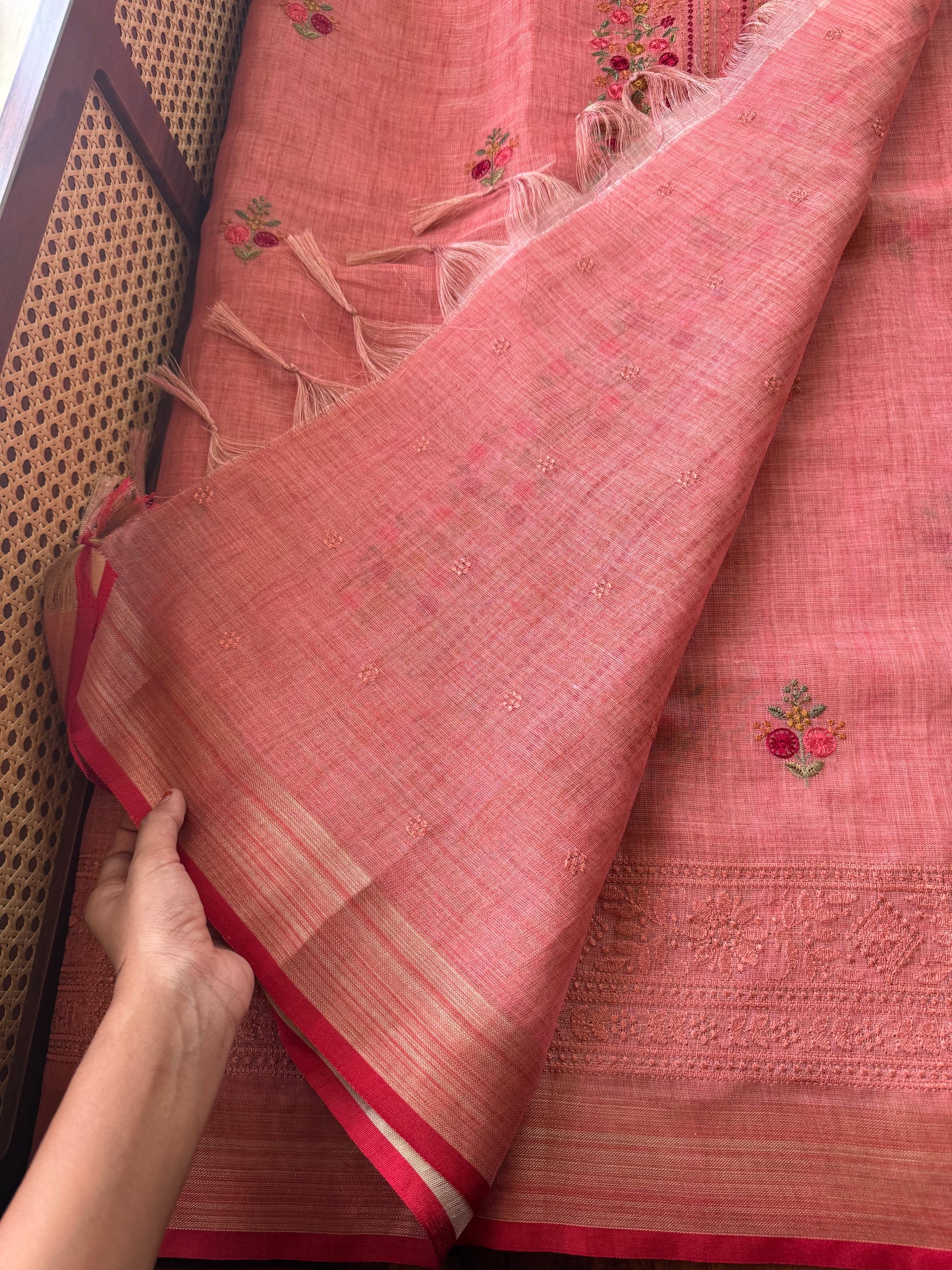 Premium Tissue Linen Sarees - Peach