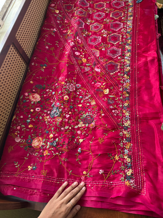 Premium Tussar Blend Saree with Handwork - Pink