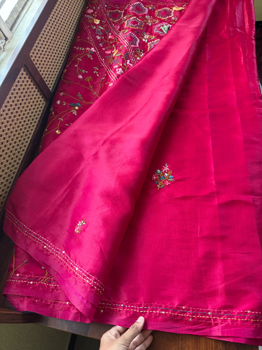 Premium Tussar Blend Saree with Handwork - Pink