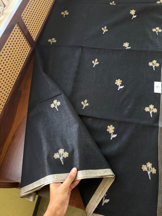 Soft Handloom Bengal Cotton Saree -Black