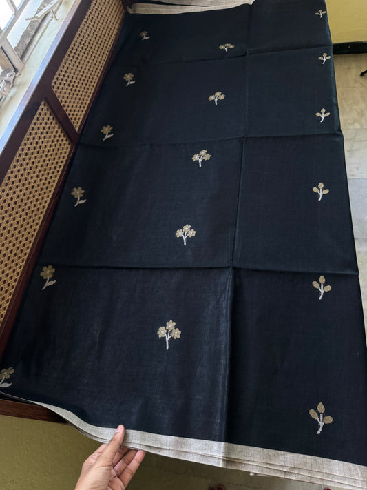 Soft Handloom Bengal Cotton Saree -Black