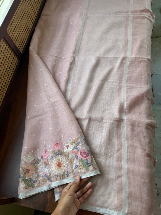 Pure Linen Sarees - Pink