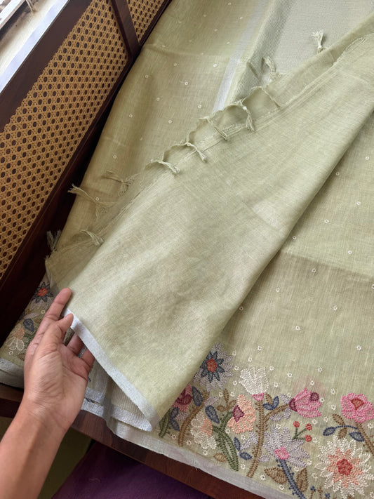 Pure Linen Sarees - Green