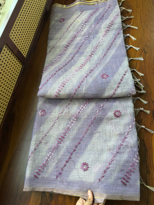 Premium Tissue Linen Sarees with all over & heavy blouse - Lavender