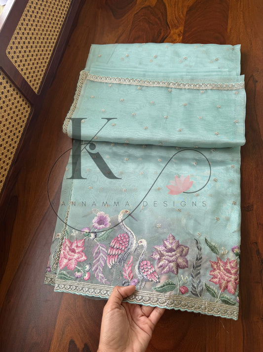 Luxe Tissue Organza Saree - Pastel Blue