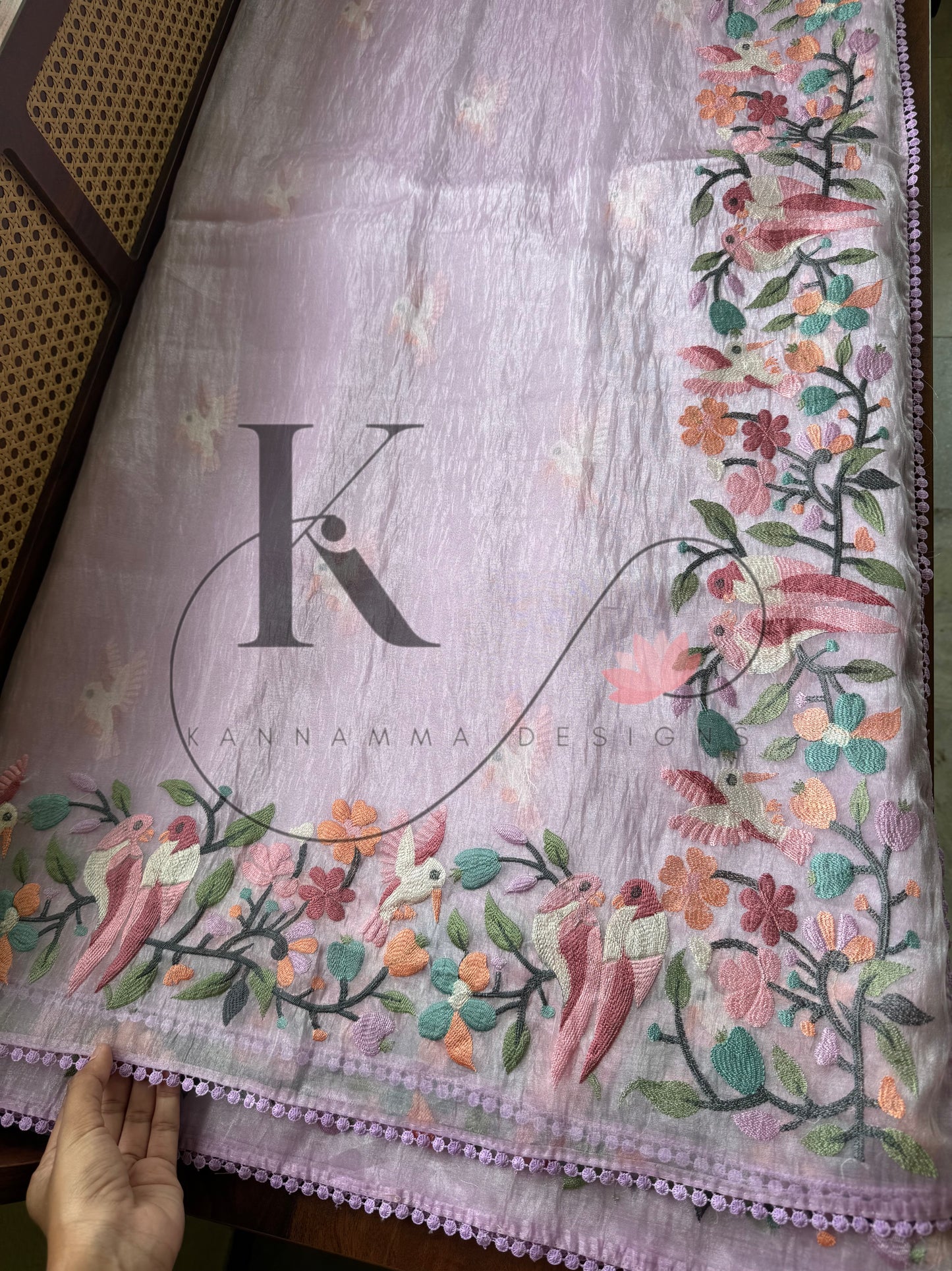 Tissue Organza Bird Saree - Lavender 2