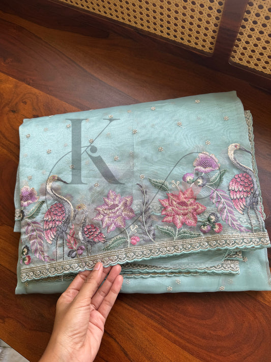 Luxe Tissue Organza Saree - Pastel Blue