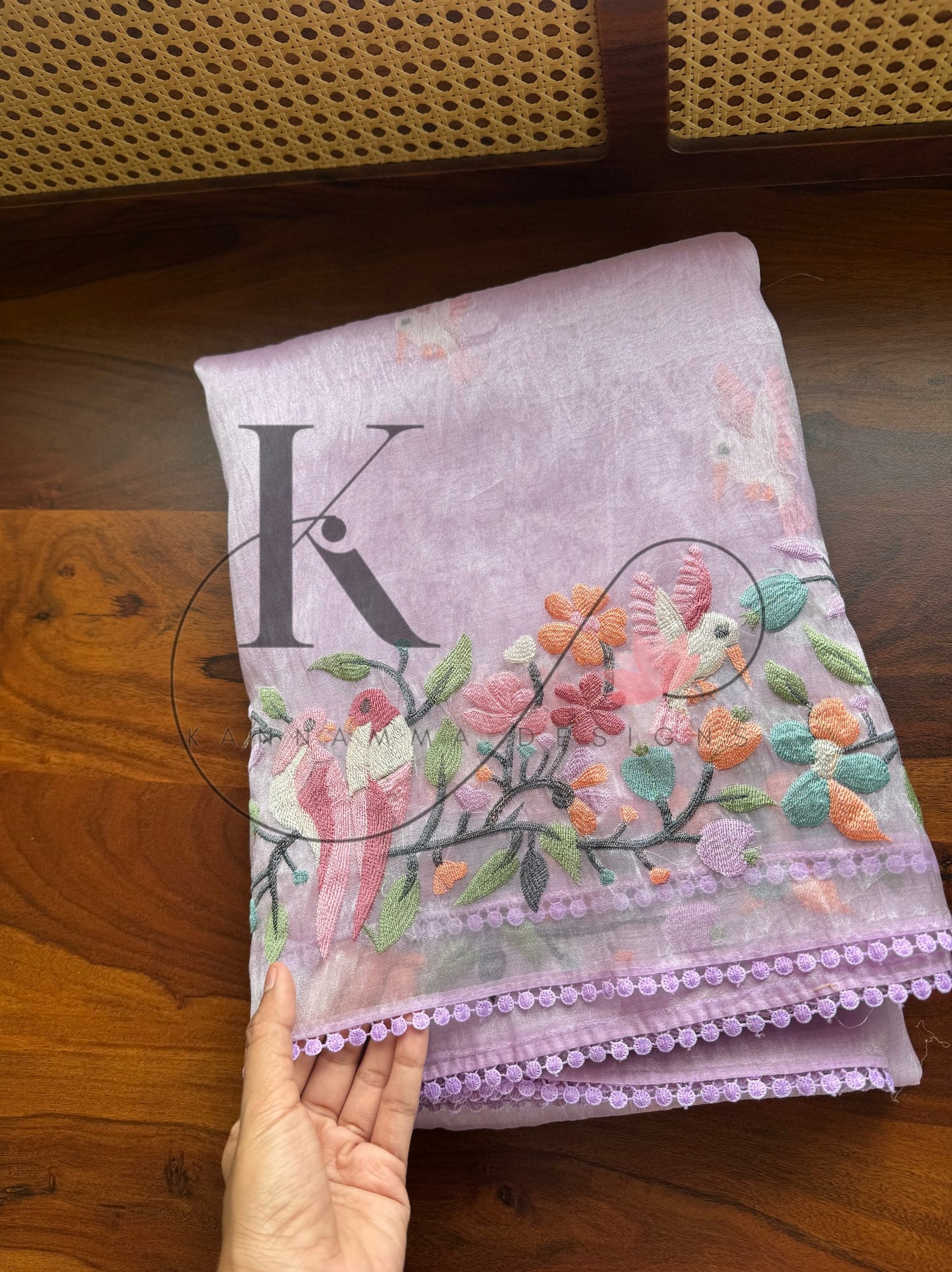 Tissue Organza Bird Saree - Lavender 2