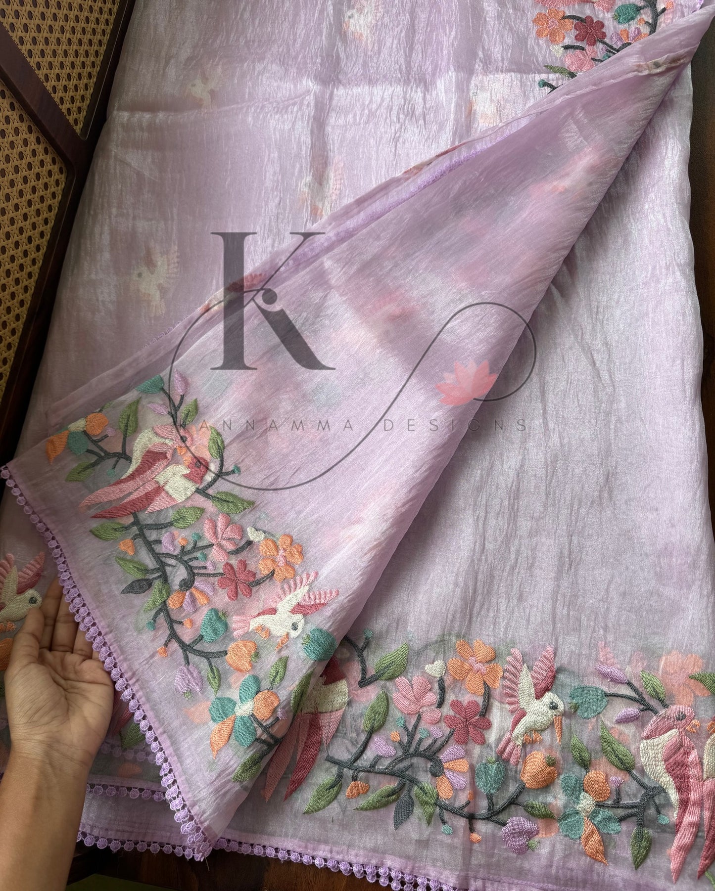 Tissue Organza Bird Saree - Lavender 2