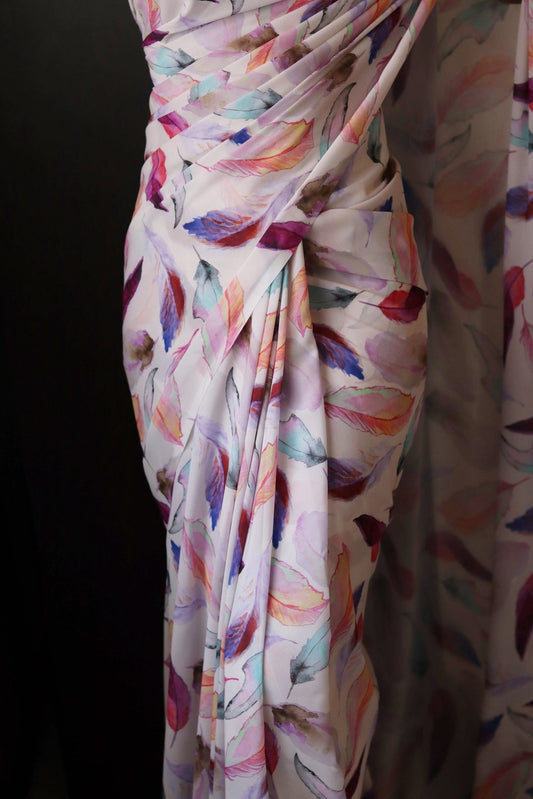 Feather Print Saree - Blue (KS321)