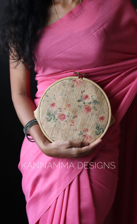 Plain saree with Printed blouses - Peach Pink(KS112)