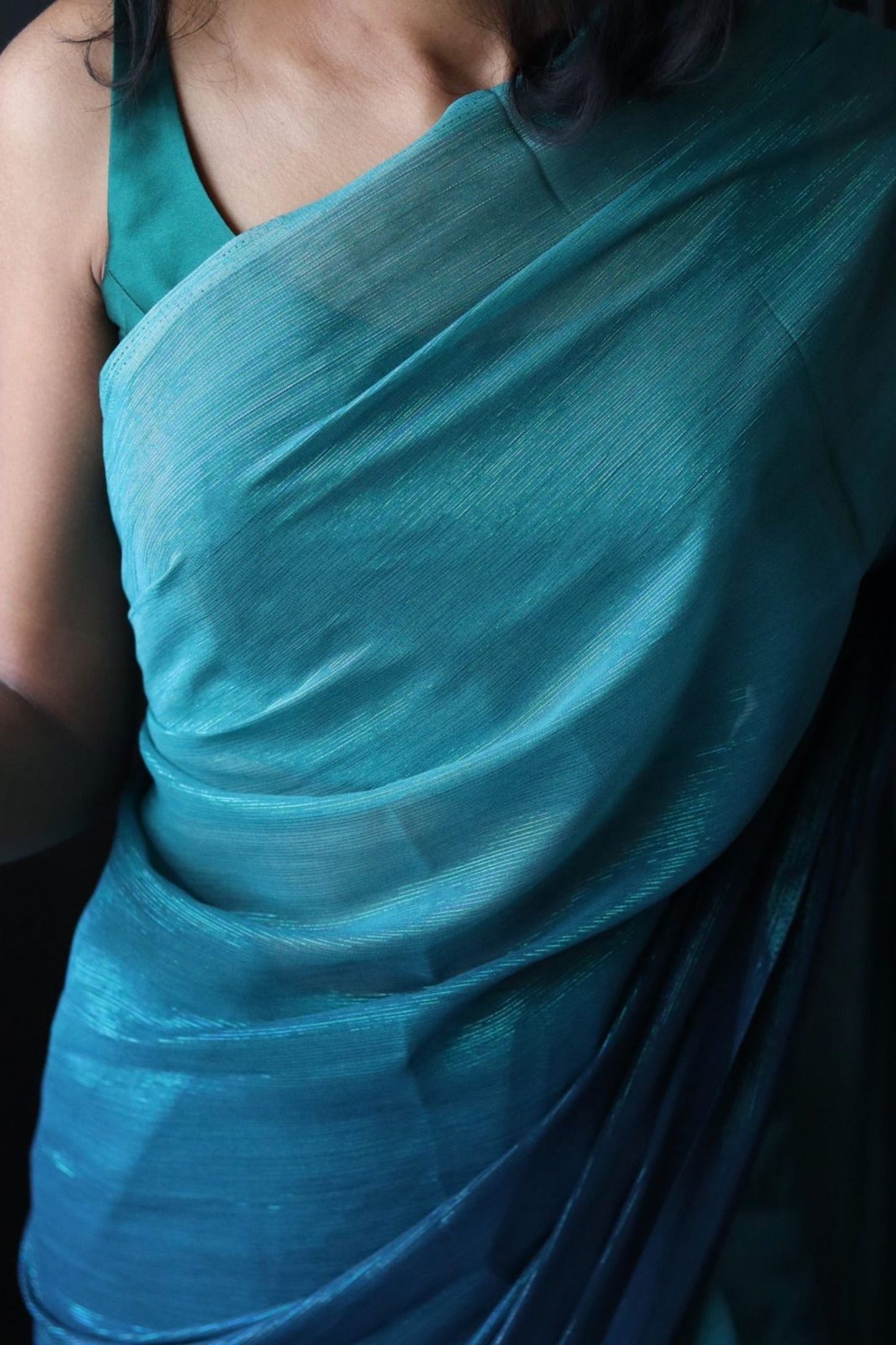Ombre Shimmer Georgette Saree -Blue&Green (KS99)