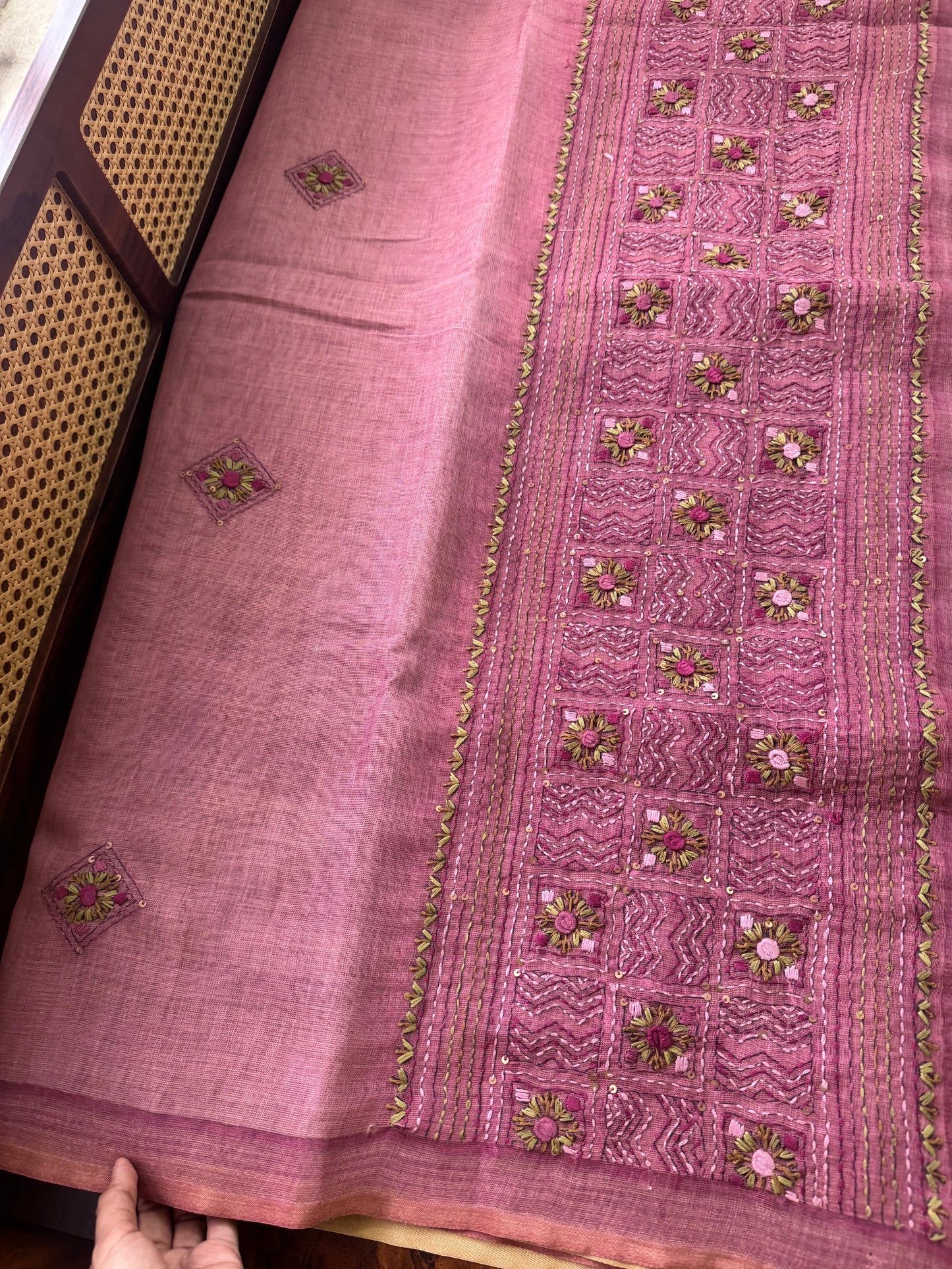 Premium Tissue Linen Sarees with heavy blouse - Pink